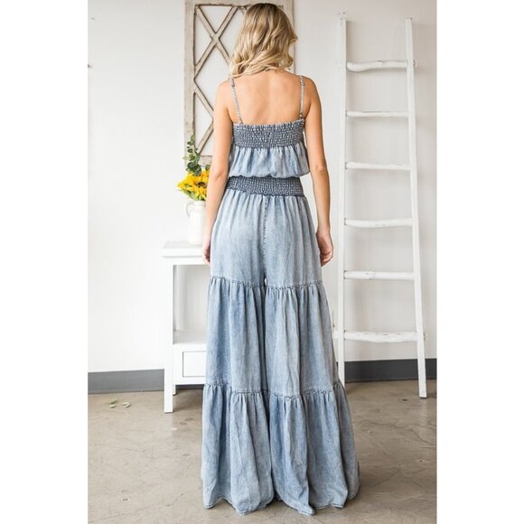 028 The Oli & Hali Washed Smocked Ruffled Wide Leg Jumpsuit Size Large - Picture 10 of 10